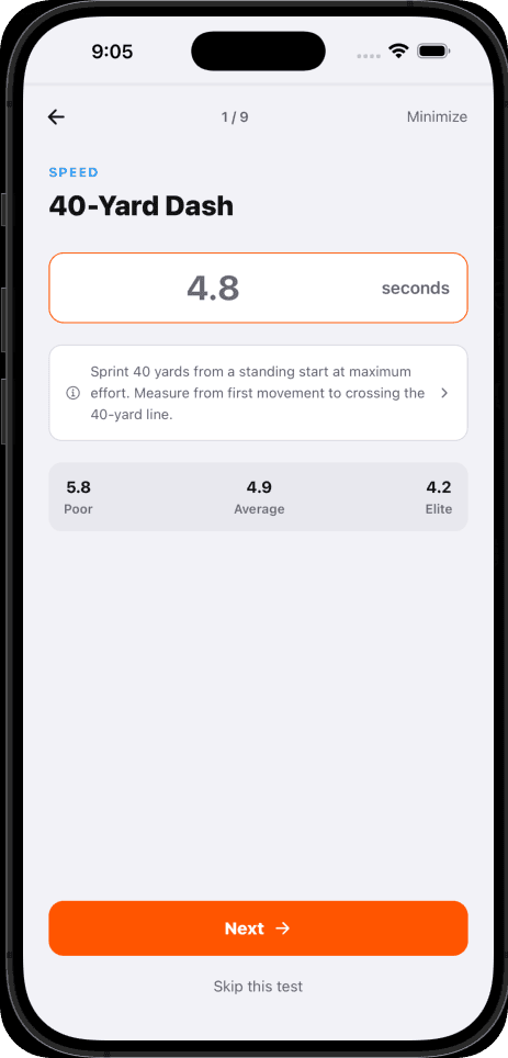 Forge Ascend baseline assessment with a 40-yard dash test