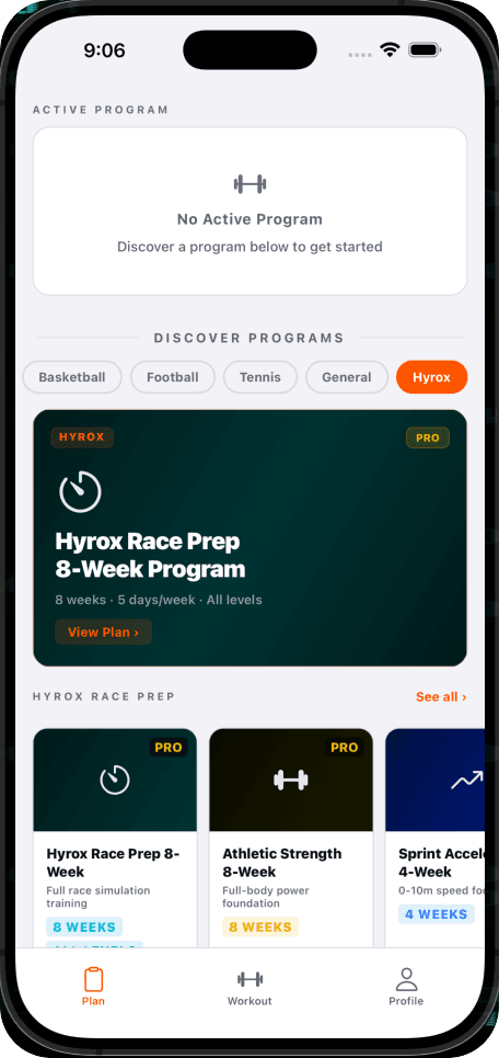 Forge Ascend program discovery showing a Hyrox race prep plan
